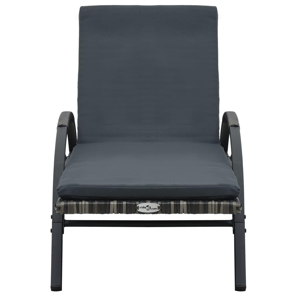 Outdoor Möbel Sonnenliege mit Kissen & Rollen Poly Rattan Anthrazit Outdoor Sitzgelegenheit