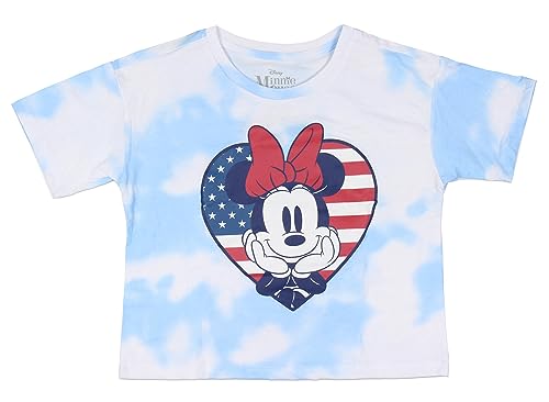 Disney Girls' Minnie Mouse American Flag Heart Tie-Dye Cropped Kids T-Shirt