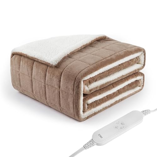 ZXU Weighted Heated BlanketHeated Weighted Blankets for Adult 50x6012 LbsHeavy Blanket for Women Men with 12 Heating Levels & 1-24 Hour Auto-OffBrown