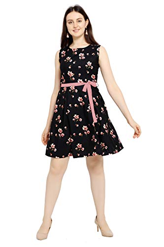 Image of AA Creation Block Print Designer Round Neck Ankle Length Maxi Dress for Women & Girls (F172, Black) (S, PinkBlue)
