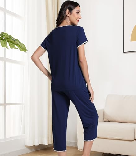 Image of NACHILA Bamboo Viscose Women's Pajamas Set Short Sleeve Pjs and Capri Pants