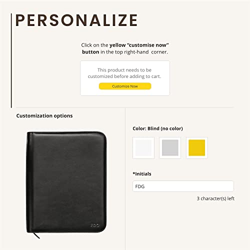 Image of Personalized Maruse Leather Portfolio Padfolio - Executive Folio for Men and Women with Zipper, Folio Document Organizer, Laptop Sleeve, iPad Case and Folder - Made in Italy, Monogram Black