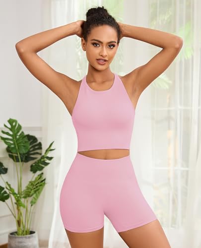 Image of Yoga Sports Seamless Bras for Women Longline Tank Top with Built-in Gym Workout Racerback Bra Tops