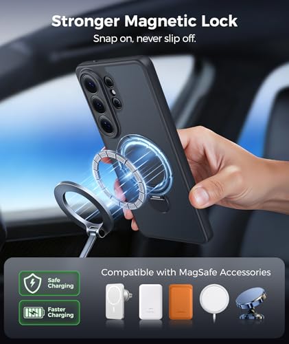 Image of FNTCASE for Samsung Galaxy S26-Ultra Case: [360 Spin Magnetic Stand] [Compatible with Magsafe] [Screen Protector] Translucent Matte Military Grade Shockproof Full Camera Protective Phone Cover -Black
