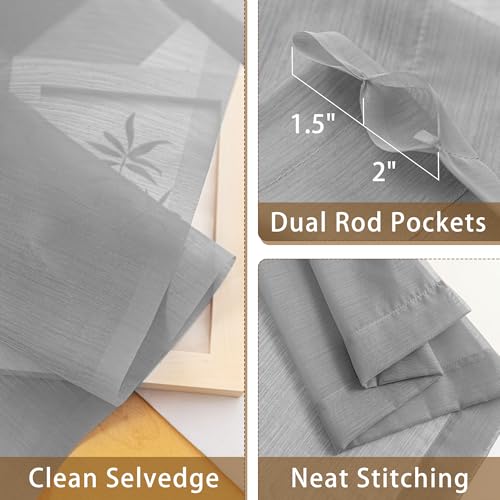 Image of Grey Sheer Curtains 108 Inches Extra Long, Privacy Semi Sheer Curtains for Living Room Bedroom, Light Filtering Rod Pocket Voile Window Drapes 2 Panels Set, Each 42 inch W x 108 inch L
