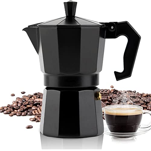 Cafetera Italiana,300 ML Cafetera Espresso de Aluminio,Máquina de Café Italiano,Cafetera Italiana Moka Espresso para Fiestas,Hogar,Oficina,Prensa Italiana (300 ML/6 Tazas,Negro)