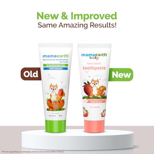 Image of Mamaearth 100% Natural Berry Blast Kids Plaque Removal Toothpaste 50 Gm, Fluoride Free, SLS Free, No Artificial Flavours, Best for baby