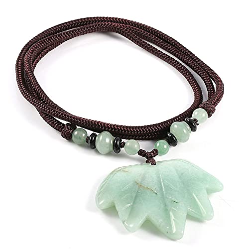 Natural Stone Maple leaf Pendant Necklace Jewelry Pendant Necklace rope Chain adjustable size Jewelry for Women-green aventurine