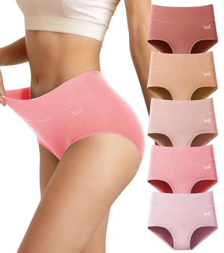 Women's Cotton Underwear High Waisted Underwear Soft Briefs Full Coverage Ladies Panties 5 Pack(Regular & Plus Size)