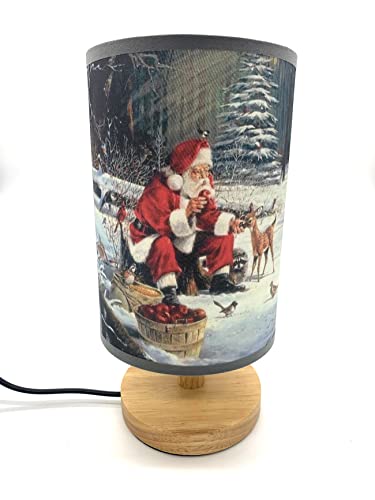 CDecor Christmas Santa Claus Table Lamp Bedside Night Light Wood Base