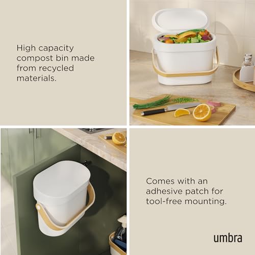 Umbra Bellwood Kitchen Compost Bin – White/Natural, Countertop or Cabinet Mounted, 6L Compost Container with Hidden Bag Retainer, BPA-Free & Dishwasher Safe| Bellwood Collection by Umbra - Image 4