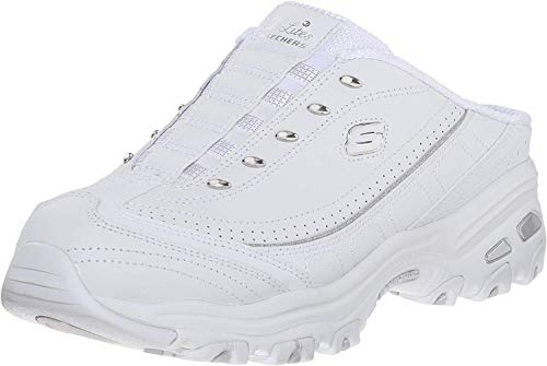Skechers Sport Women's D'Lites Slip-On Mule Sneaker (38 EUR/ 7.5 B(M), White/Silver)
