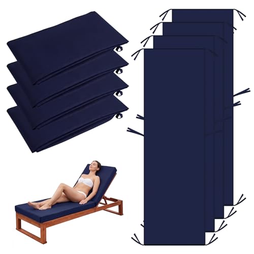 Gleom 4 Pack Outdoor Chaise Lounge Cushion Covers Waterproof Patio Lounge Chair Cushion Replacement Covers with Zipper and Ties for Patio Pool (72 x 21 x 3 Inch Lake Blue Cushion Not Included)