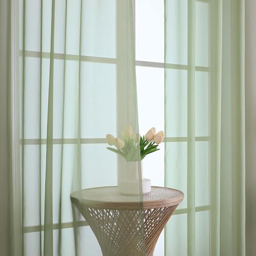 Image of OWENIE Sheer Curtains 84 Inches Long 2 Panels Set, Sage Green Sheer Curtain for Living Room Bedroom, Modern Filmy Rod Pocket Curtains Drapes, 2 Pcs, Each 59 W x 84L, Sage Green