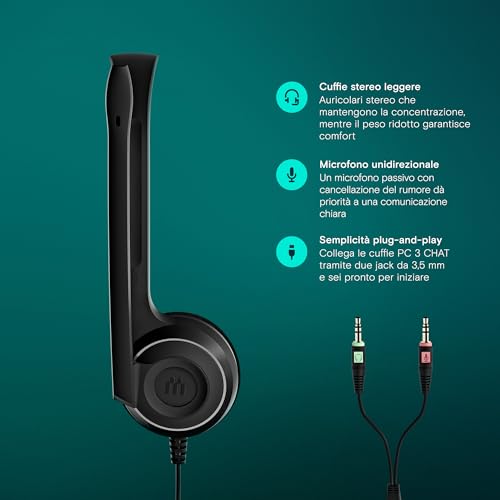 Epos Pc 3 Chat, Cuffie Per Computer, Due Jack Plug-And-Play Da 3,5 Mm, Nero - 3