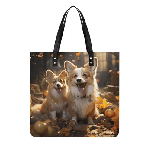 Bolsa de mão com estampa de dois Corgis e bolsas de mão com fecho magnético superior para escritório, compras e viagens