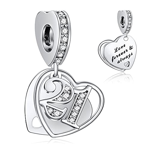 NINGAN 16 18 21 30 40 50 60 Years of Love Dangle Charms for Charms Bracelets, Forever & Always 925 Sterling Silver Cubic Zirconia Bead Pendant, Happy Birthday Jewelry Gifts for Women