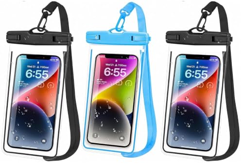 Image of Waterproof Phone Pouch, IPX8 Universal Waterproof Phone Case Dry Bag with Lanyard for iPhone 14 13 12 11 Pro Max XR X XS SE 8 Plus Samsung S23 S22 Ultra S21 S10 S9 (Floating- Black Pack of2)