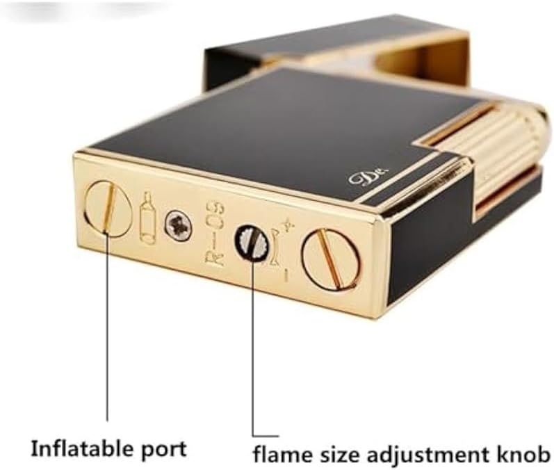 Retro Butane Lighter, Classic Grinding Wheel Side-Slide Ignition Lighter, Adjustable Soft Flame Lighter, Refillable Lighter, Suitable for Cigarettes, Cigars, Candles Gift Box Packaging(Black Silver)