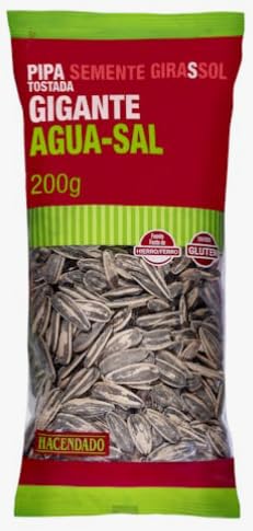 Hacendado Graines de Tournesol Géantes Grillées à l'Eau et au Sel, Sans Conservateurs, 200g PACK 6, Conservation à Température Ambiante, Noix Décortiquées