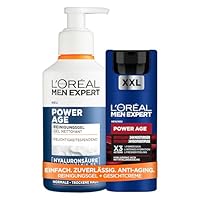 L'Oréal Men Expert Power Age Set: Anti-Aging Gesichtspflege für Männer mit Hyaluronsäure – Anti-Falten Gesichtscreme (100ml) & Feuchtigkeitsspendendes Waschgel (260ml) für trockene und müde Haut
