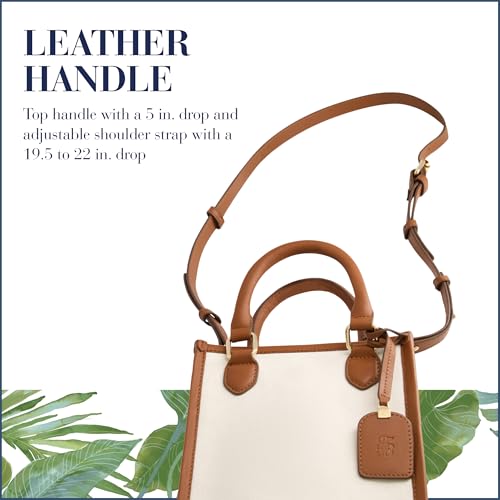 Image of Tommy Bahama Women's Tote Bag, North South Canvas Travel Purse Handbag with Adjustable Shoulder Strap and Leather Trim, Natural