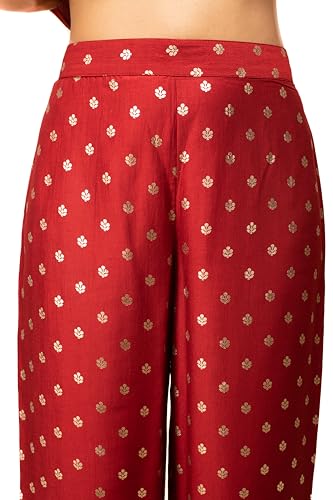 Image of FIORRA Women's Red Silk Blend A-Line Kurta with Palazzo and Dupatta