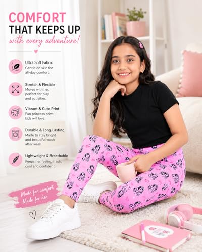 Image of BODYCARE Kids Girls Cotton Leggings | Soft Stretchable Pants, Playtime, Yoga & Casual Wear | Comfortable Elastic Waist Leggings for Toddler & Kids Girls