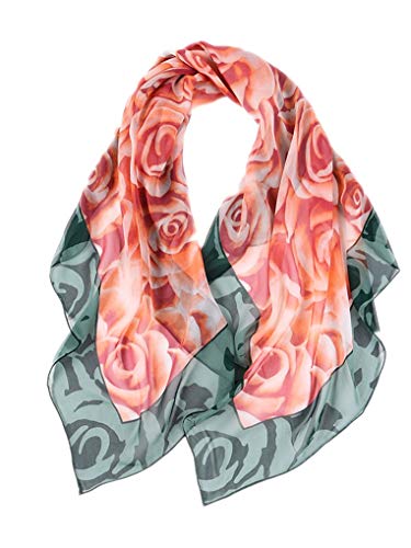Preisvergleich Produktbild prettystern - leichter Chiffon-Seidenschal rosa Seidentuch 110cm x 110cm Rosen - Rosa