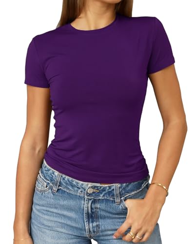 Image of Abardsion Women's Casual Basic Slim Fit T Shirts | Summer Clothes 2026 Going Out Crop Tops Short Sleeve Crew Neck Ladies Tees