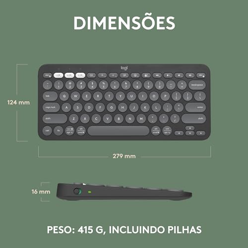 Teclado sem fio Logitech Pebble Keys 2 K380s com Conexão Bluetooth Easy-Switch e Pilha Inclusa - Com