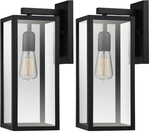 Image of GLOBE Electric 44176 1-Light Outdoor /Indoor Wall Sconce, Matte Black Finish, Clear Glass Shade, Weather-Resistant Modern Exterior Light (Pack of 2)
