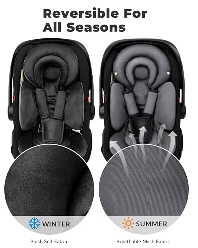 Image of TinlyFinly Infant Car Seat Insert with Removable Cushion for Preemie to Toddler, Reversible Newborn Carseat Insert for Baby Head Body Support, Fits for Stroller, Baby Swing, Bouncer (Pure Black)