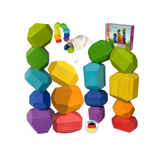 SCHMETTERLINE® Stapelsteine für Kinder Balance aus Holz (16 Steine) - Balanciersteine nach Montessori zum Stapeln ab 3 Jahre - Holz-Stapel Spielzeug aus natürlichem Buchenholz - Stapelstein Natur Cover