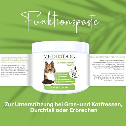 MEDIDOG 500g Premium Ulmenrinden Paste für Hunde sofort verzehrfertig ohne Zusatzstoffe | Bessere Verdauung, Bei Kotfressen, Sodbrennen, Durchfall, Slippery Elm Bark | In Deutschland hergestellt
