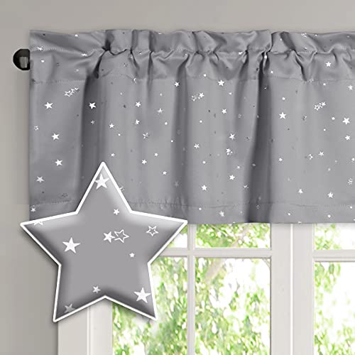 Image of H.VERSAILTEX Blackout Curtain Valances for Kitchen Window/Living Room/Bathroom Privacy Added Rod Pocket Home Decoration Winow Valance, 52" W x 18" L, Glitter Stars in Gray Base