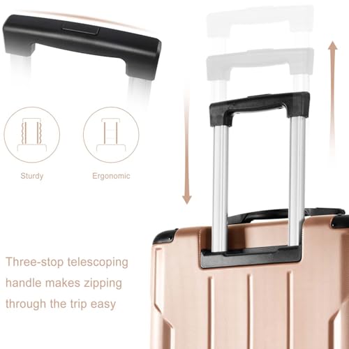 Altillo Luggage Sets 3 Piece PC+ABS Lightweight Hardside Luggage Sets with Double Spinner Wheels TSA Lock Hardshell Suitcase Set, 3-Piece Set (20/24/28) (Gold) 7