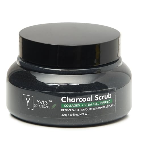 Rejuventaing Activated Charcoal Body Scrub with Collagen and Stem Cell Infused 10 fl oz, Deep Cleanse, Exfoliate, Tone, Moisturize
