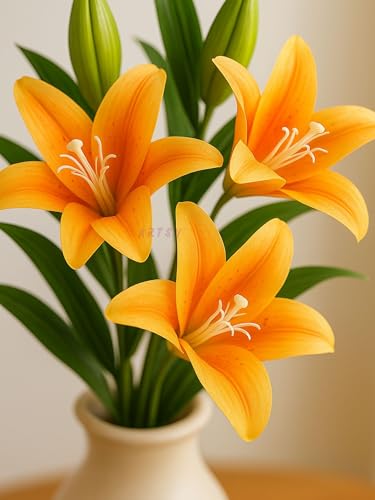Image of ARTSY Artificial Flowers for Decoration Lily Flower Bunch for vase /Pot, Long Size Stick stem, Home /Office Decor, Gift, Artificial Plant, Craft, Without Vase, 100 cm Height, 1piece, Orange