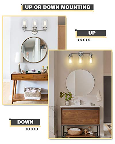 FEMILA Wall Vanity Light Fixture, 3-Light Vintage Bathroom Lighting Over Mirror, Brushed Nickel Finish with Clear Glass Shade, 4FH06-3W BN