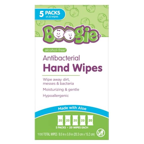 Image of Boogie Antibacterial Hand Wipes - 100 Count - Hypoallergenic & Alcohol-Free - Travel and Diaper Bag Essential