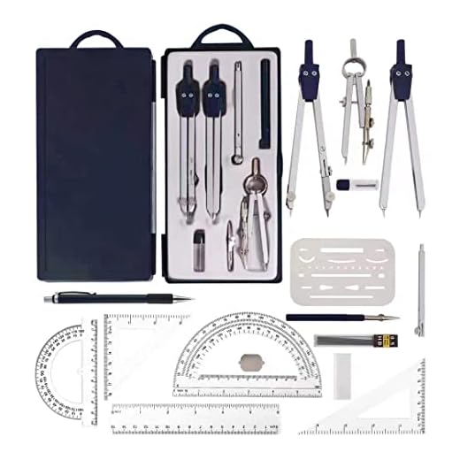 商品名称: Drawing Tools & Drafting Kits for Students Divider Drawing Drafting Architecture 16Pc Compass Set Protractor and Compass Set Square Erasing Shield Ruler Mechanical Pen Gift in Math Set 8.5 oz