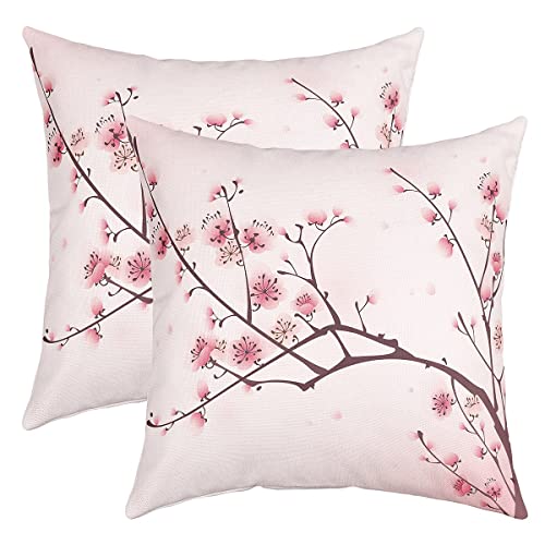 Style Japonais Taie d'oreiller 45x45cm Lot De 2 Soft Cerises Fleurs Housse de Coussin Pour Le Salon Chambre à Canapéer Housse Coussin Fleurs de cerisier...