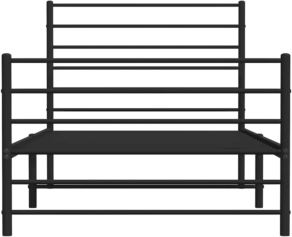 vidaXL 12 Inch Twin XL Metal Bed Frame with Headboard & Footboard, No Box Spring Needed, Noise Free Platform Bed Frame with Steel Slats, Easy Assembly, Under Bed Storage, Minimalist, Black