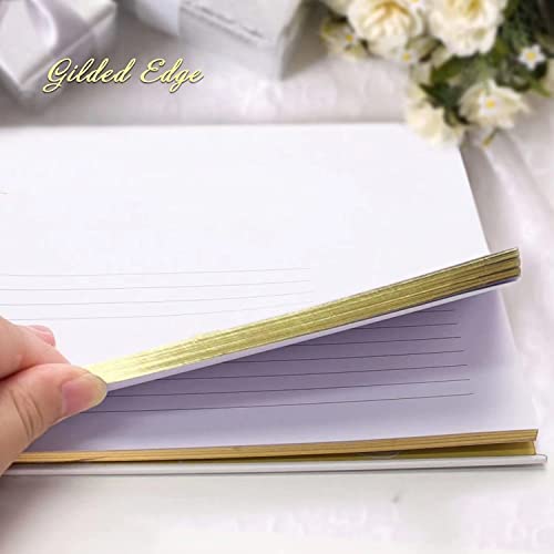 Gold Floral Wedding Guest Book With Gold Pen, Guest Sign-In Book White Cover With Foil For Guests Visitors To Sign At Wedding Party Hotel Baby Bridal Shower, Wedding Guestbook Alternative #TOP4