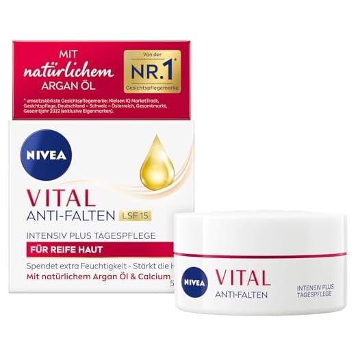 NIVEA Vital Anti-rimpel Intensiv Plus dagcrème SPF 15, gezichtsverzorging voor rijpe huid met natuurlijke arganolie en calcium, dagcrème met SPF voor intensieve vochtigheid (50 ml)