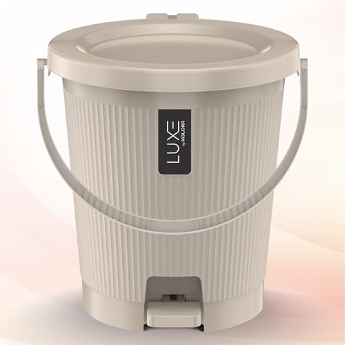 Image of KOLORR Luxe Premium Plastic Pedal Dustbin | Modern Plastic Waste Bin, Trash can with Sleek Design for Home, Kitchen, Office, Bathroom & Washroom - Medium, Sand Stone
