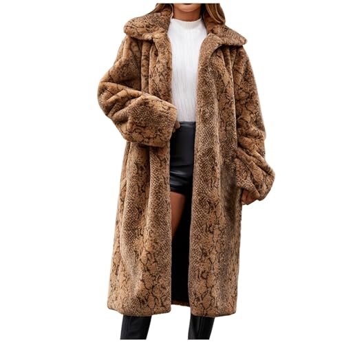 Generisch Chaqueta con estampado de leopardo para mujer, chaqueta de forro polar larga de piel sintética, chaqueta de invierno elegante, tallas grandes, piel sintética, abrigo, chaqueta de felpa