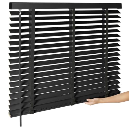 BAYUE 2" Cordless Real Wood Blinds for Indoor Windows, Black, 23" W x 72" H