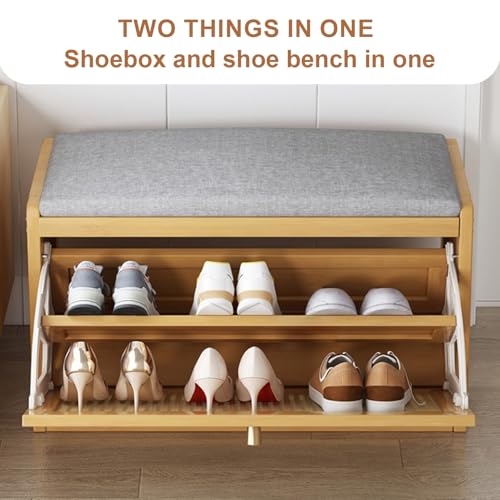 Banc à chaussures gain de place avec coussin et étagère réglable - 4